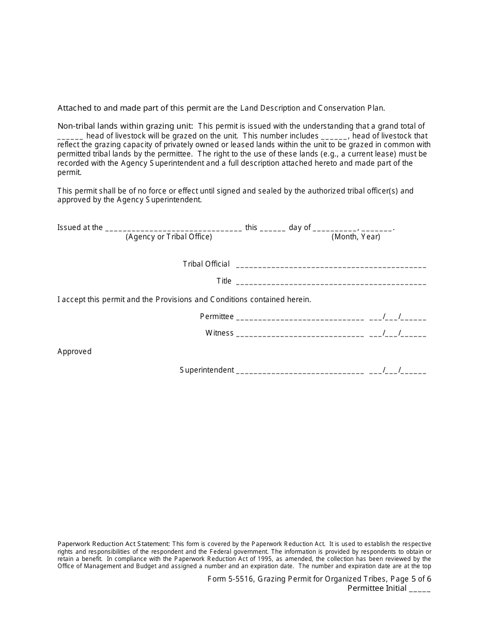 BIA Form 5-5516 Grazing Permit for Organized Tribes, Page 5