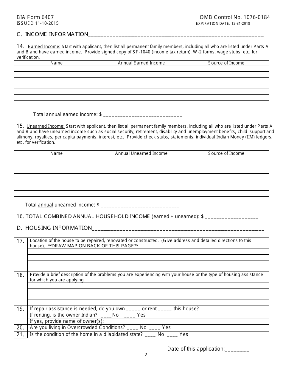 BIA Form 6407 Housing Assistance Application, Page 2