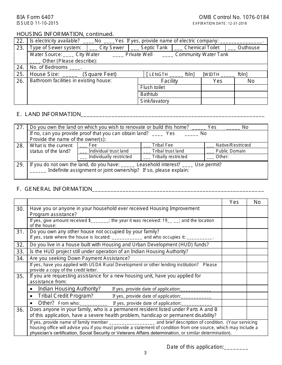 BIA Form 6407 Housing Assistance Application, Page 3