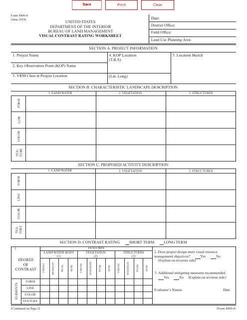 BLM Form 8400-4 Visual Contrast Rating Worksheet