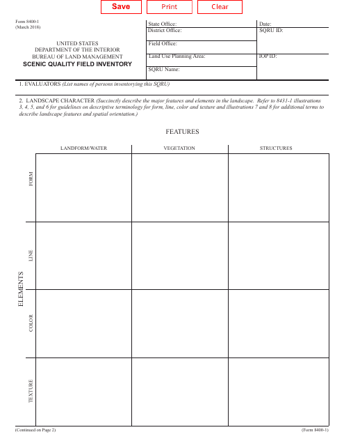 BLM Form 8400-1 Scenic Quality Field Inventory