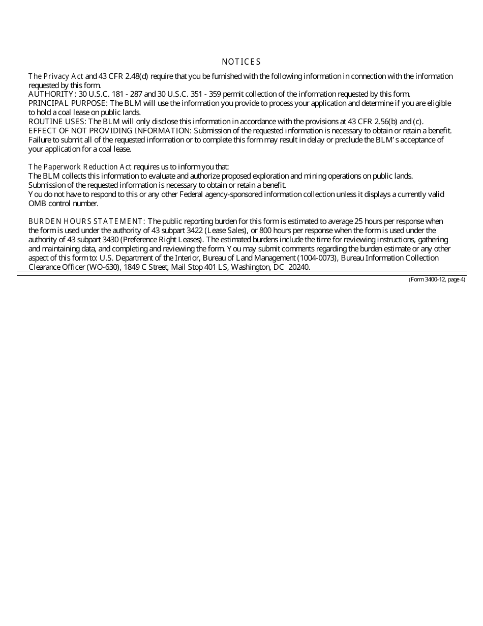 BLM Form 3400-12 Coal Lease, Page 4