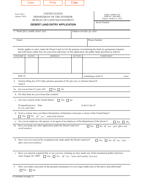 Form 2520-1  Printable Pdf