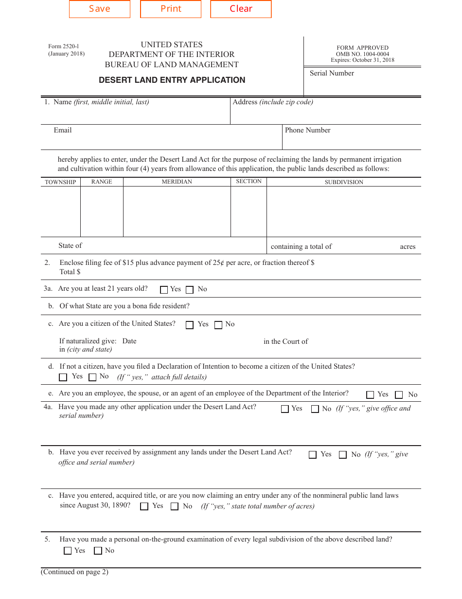 Form 25201 Download Fillable PDF or Fill Online Desert Land Entry