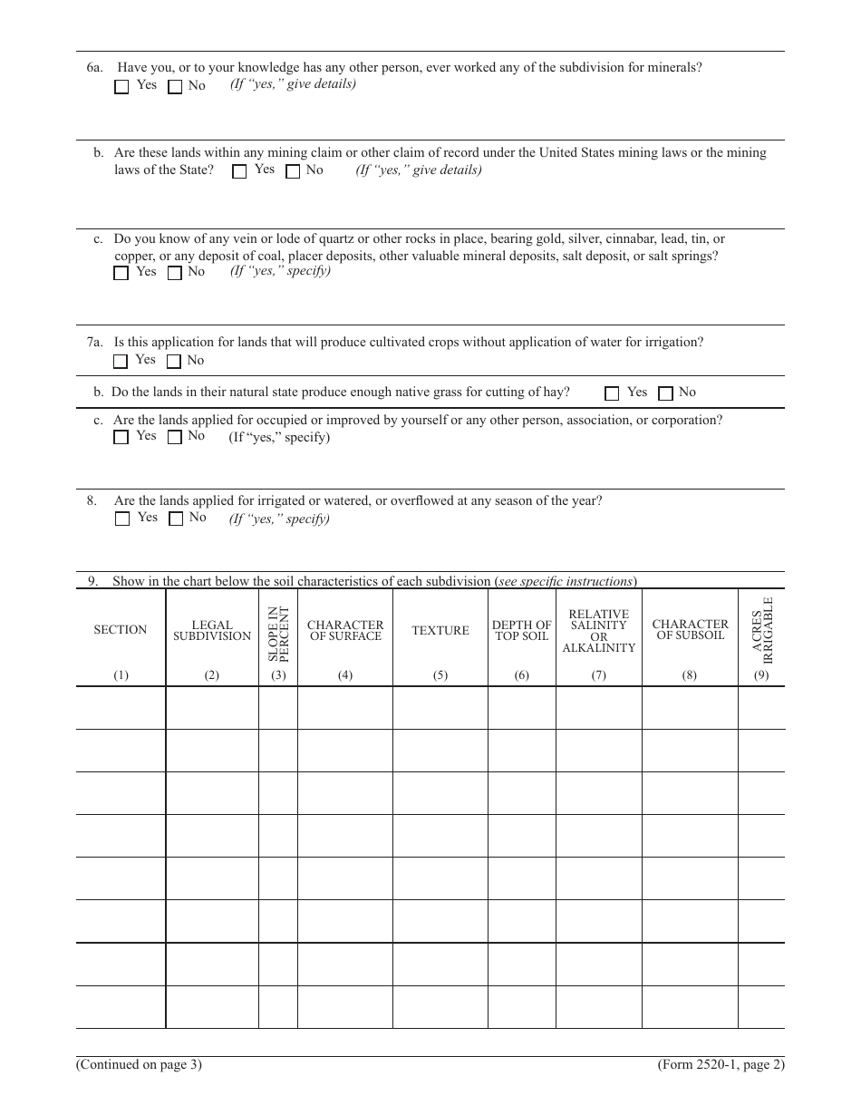 Form 2520-1 Desert Land Entry Application, Page 2