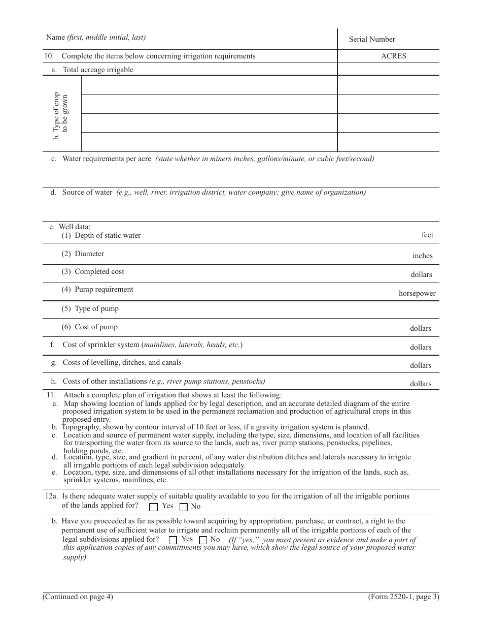 Form 2520-1 Desert Land Entry Application, Page 3