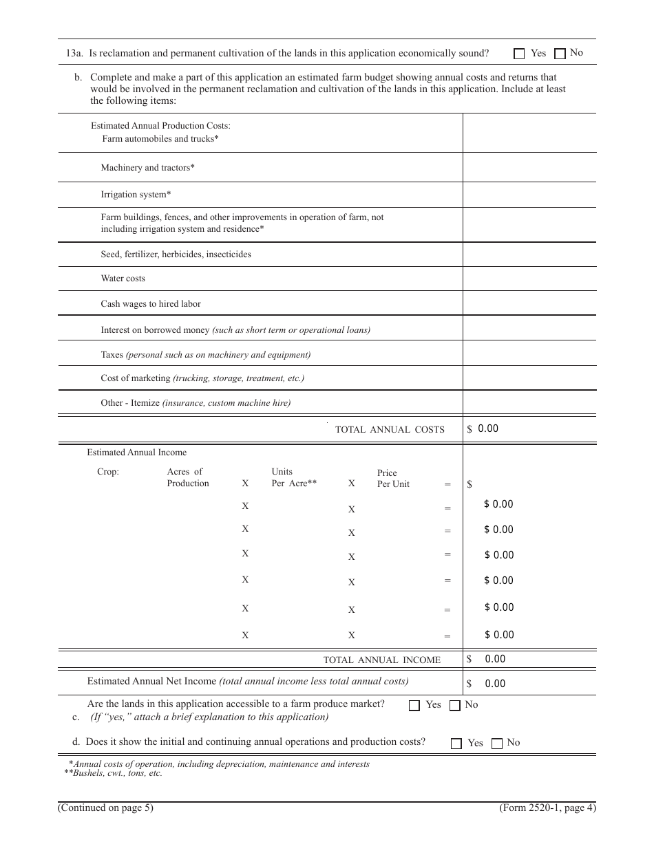 Form 2520-1 Desert Land Entry Application, Page 4