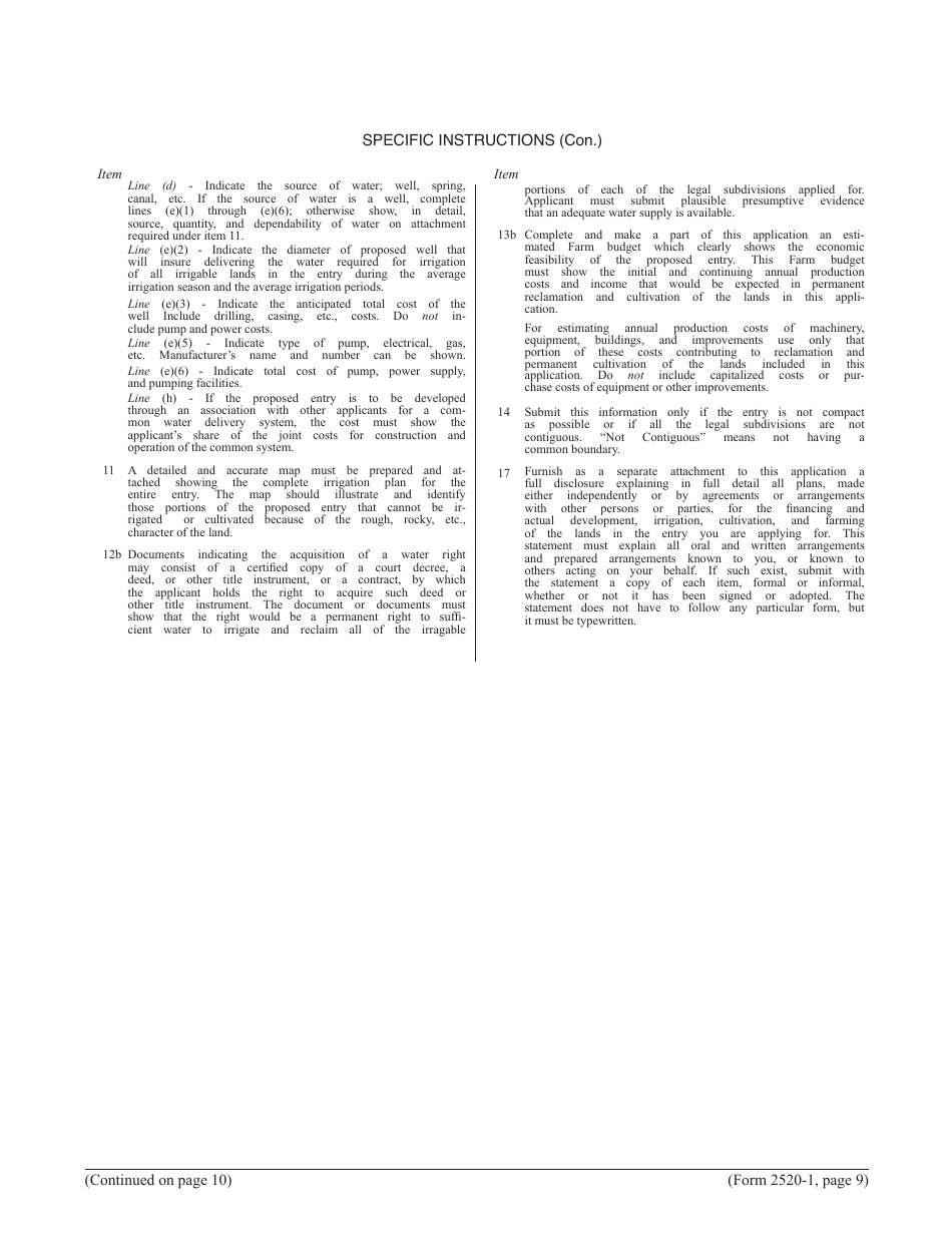 Form 2520-1 Desert Land Entry Application, Page 9