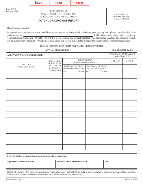 BLM Form 4130-5  Printable Pdf