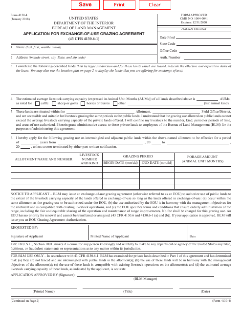 BLM Form 4130-4  Printable Pdf