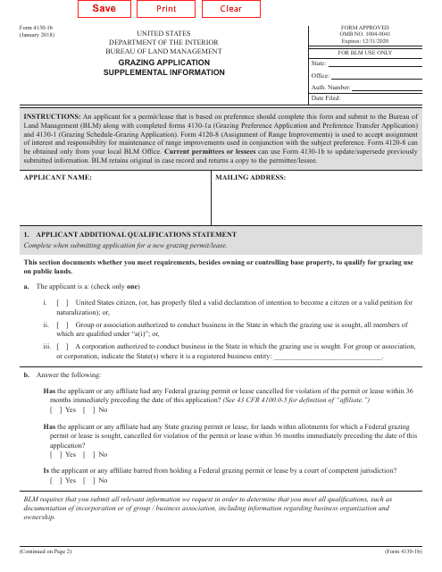 blm form 4130 b download fillable pdf grazing application