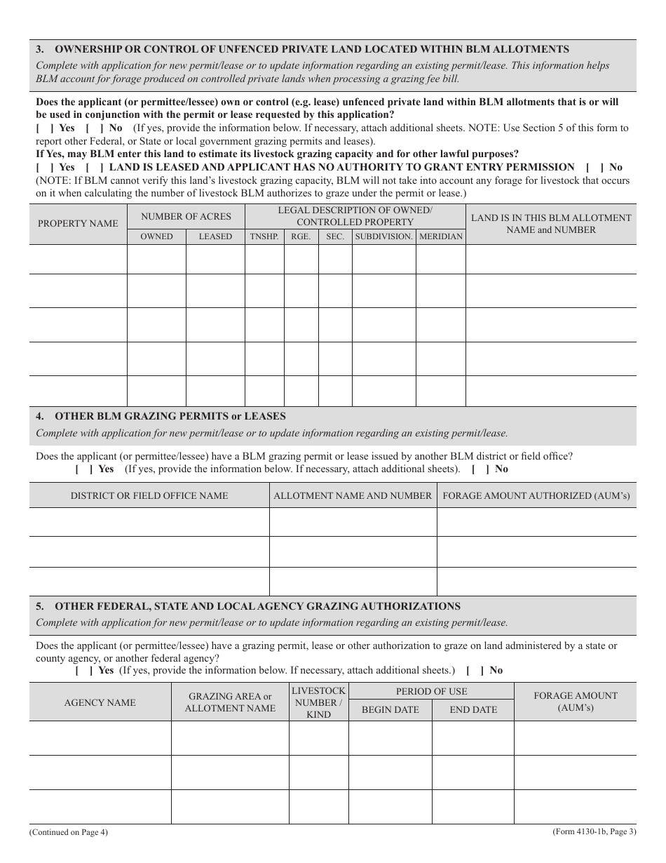 Form 4130-1B Grazing Application Supplemental Information, Page 3