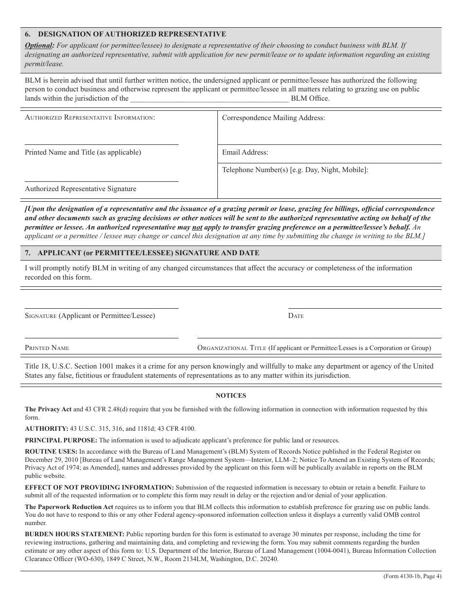 Form 4130-1B Grazing Application Supplemental Information, Page 4