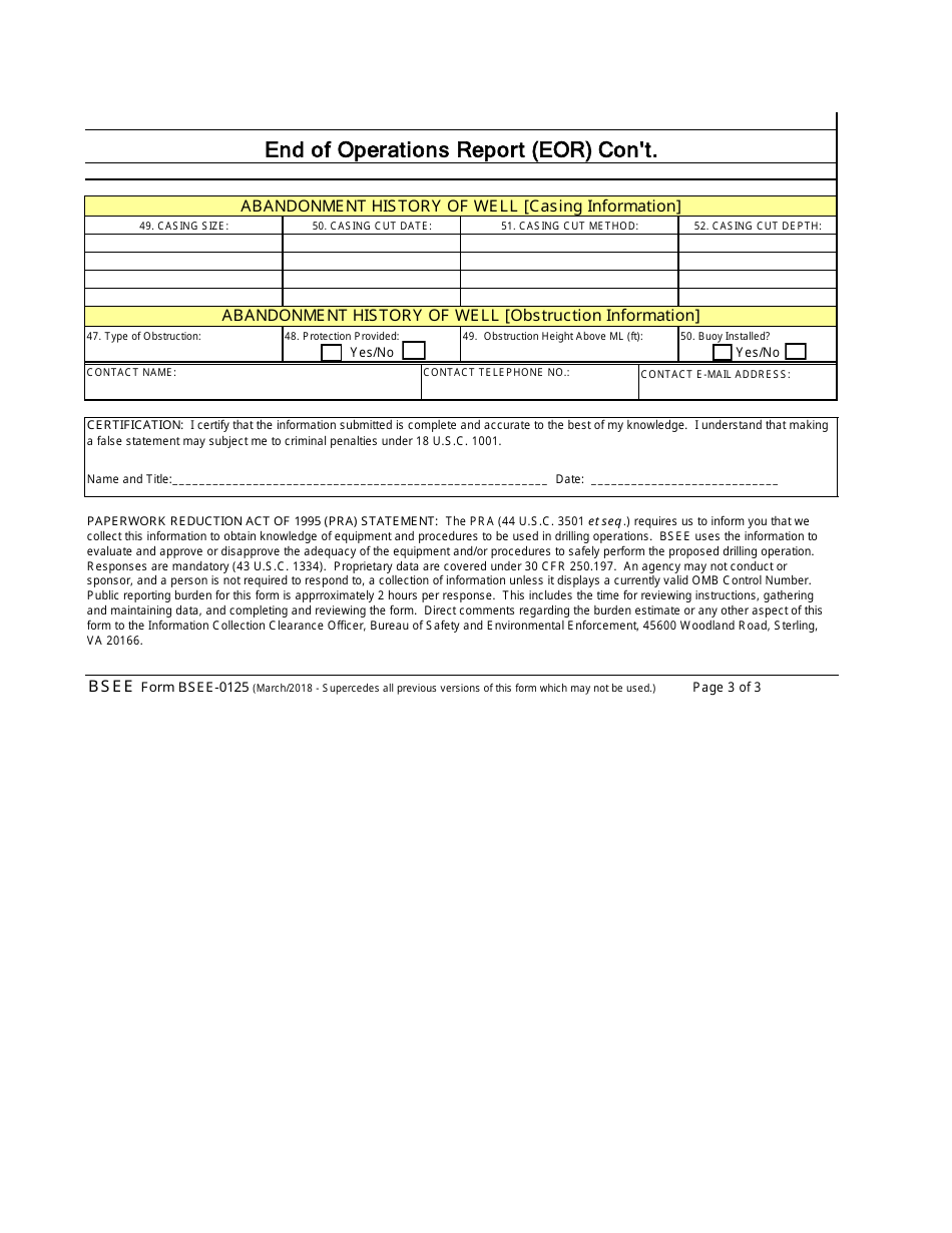 Form BSEE-0125 End of Operations Report (Eor), Page 3