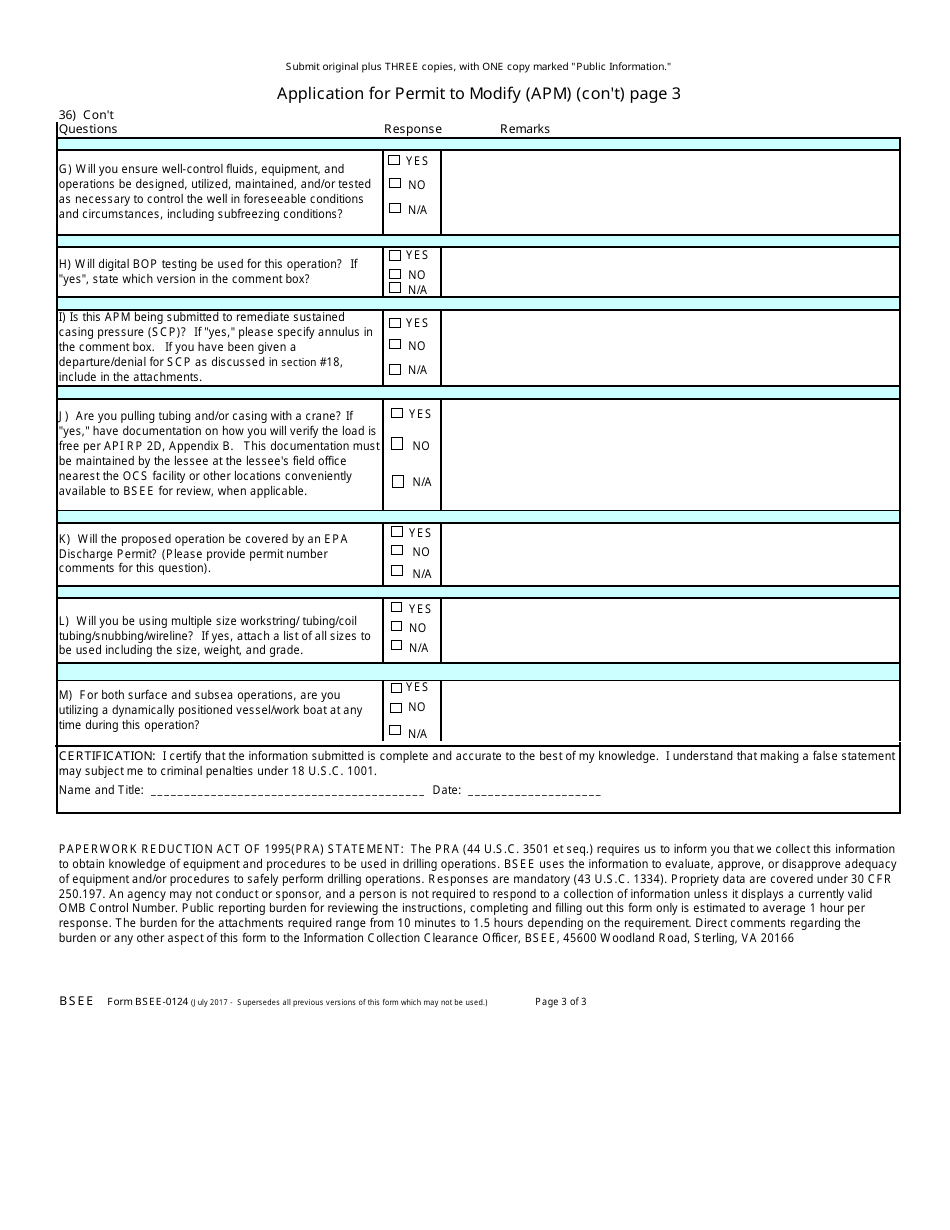 Form BSEE-0124 Application for Permit to Modify (Apm), Page 3