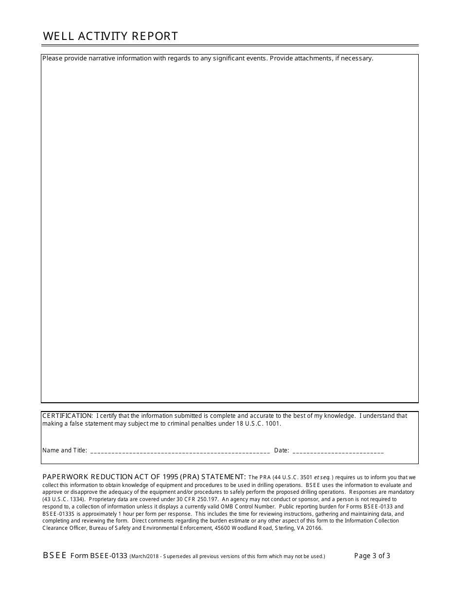 Form BSEE-0133 Well Activity Report, Page 3