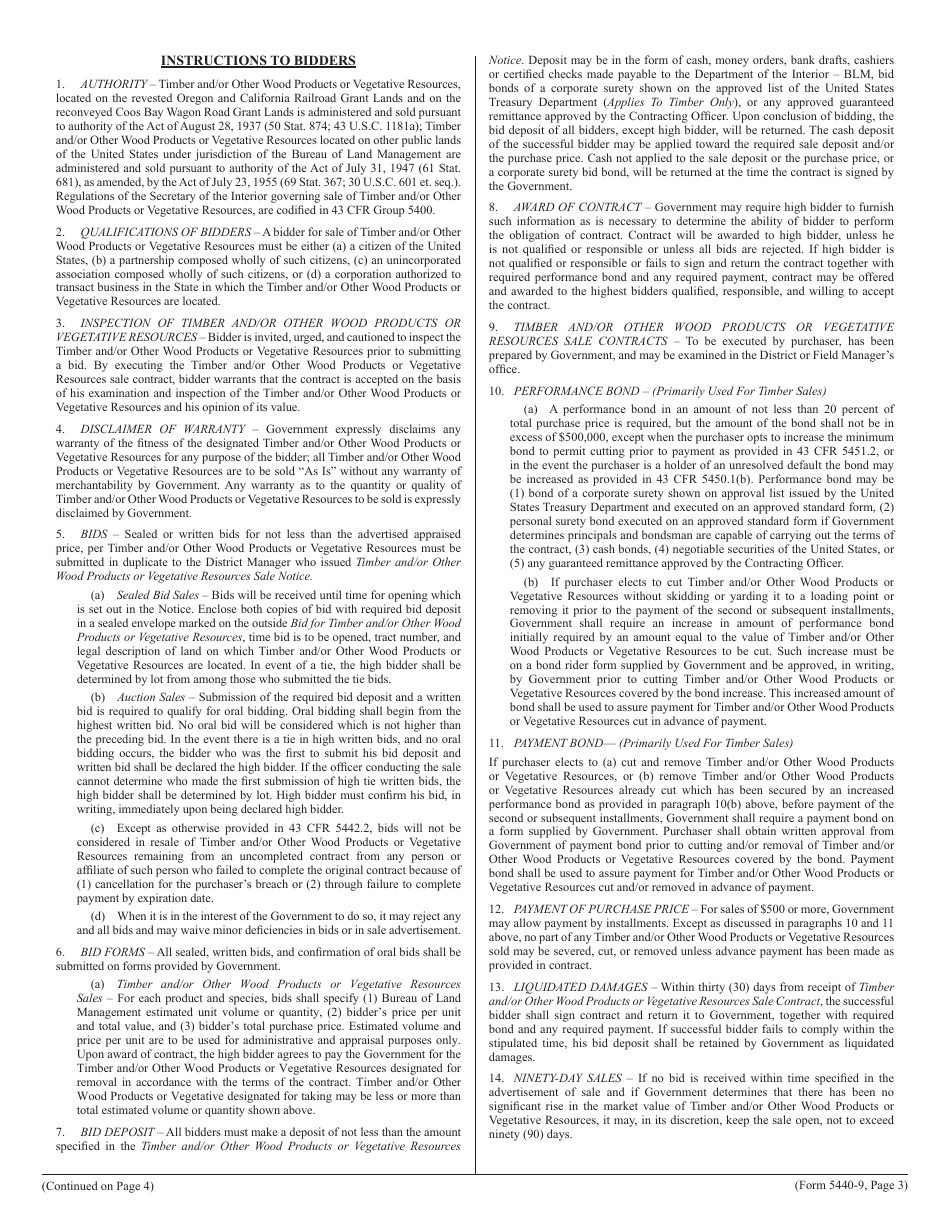 BLM Form 5440-9 Deposit  Bid for Timber and / or Other Wood Products or Vegetative Resources, Page 3