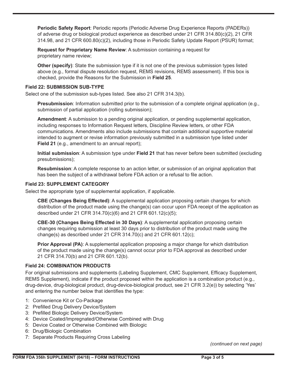 Instructions for Form FDA356h Application to Market a New or Abbreviated New Drug or Biologic for Human Use, Page 3