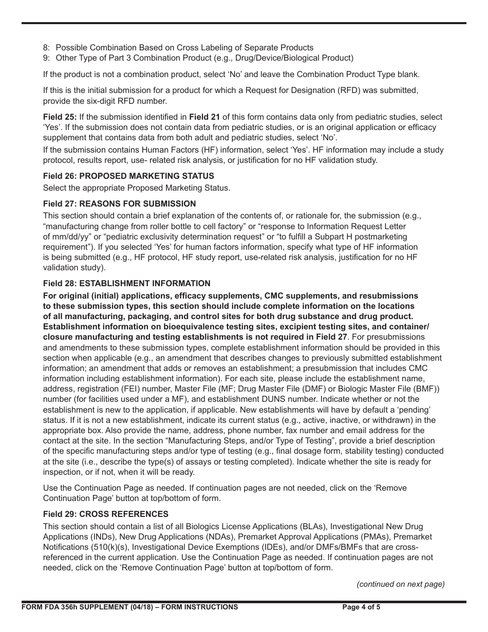 Instructions for Form FDA356h Application to Market a New or Abbreviated New Drug or Biologic for Human Use, Page 4