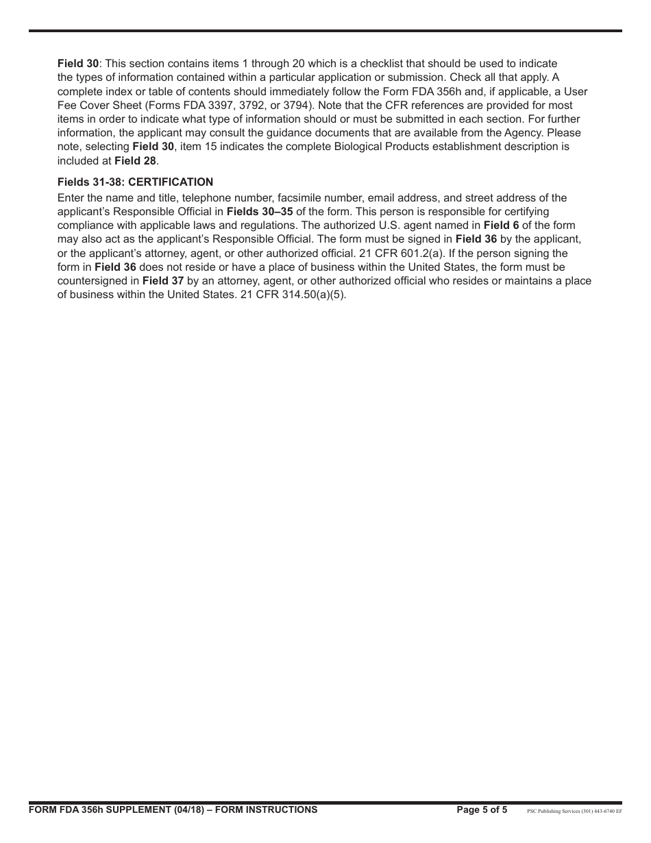 Instructions for Form FDA356h Application to Market a New or Abbreviated New Drug or Biologic for Human Use, Page 5