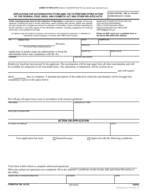 Form FDA766  Printable Pdf