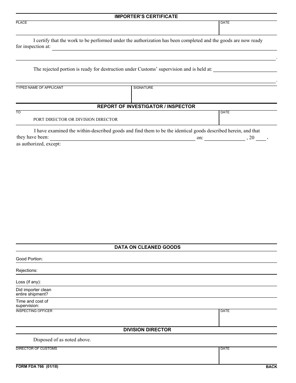 Form FDA766 Application for Authorization to Relabel or to Perform Other Action of the Federal Food, Drug, and Cosmetic Act and Other Related Acts, Page 2