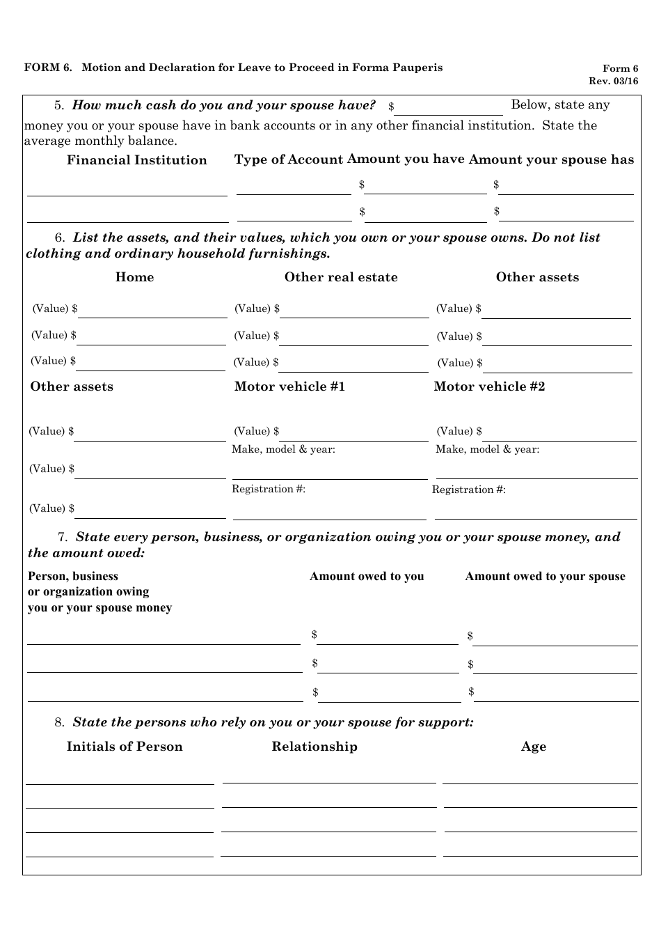 Form 6 Motion and Declaration for Leave to Proceed in Forma Pauperis, Page 3