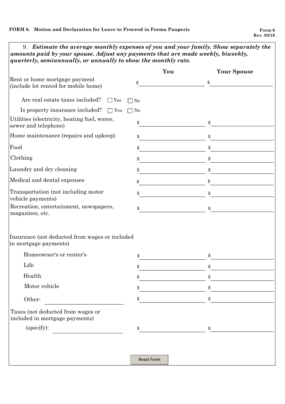 Form 6 Motion and Declaration for Leave to Proceed in Forma Pauperis, Page 4