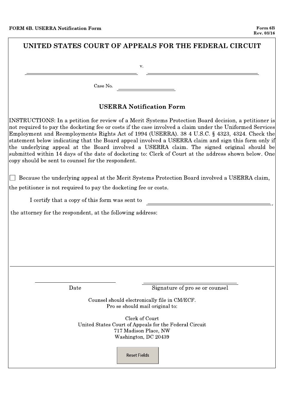 Form 6B Userra Notification Form, Page 1