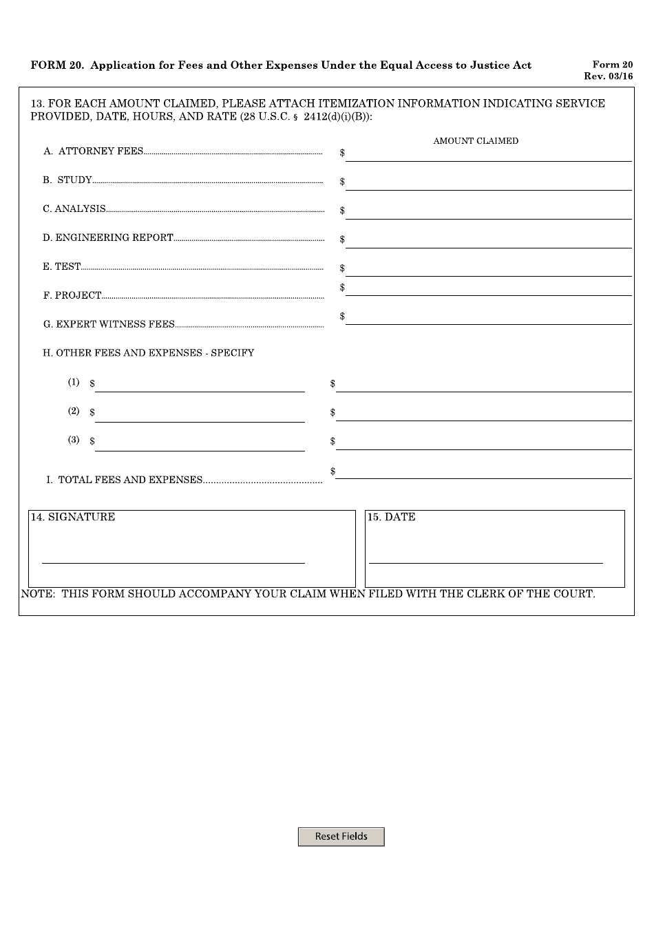Form 20 Application for Fees and Other Expenses Under the Equal Access to Justice Act, Page 2
