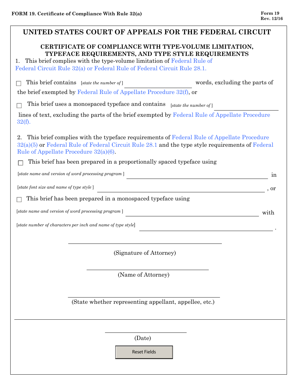 Form 19 Certificate of Compliance With Rule 32(A), Page 1