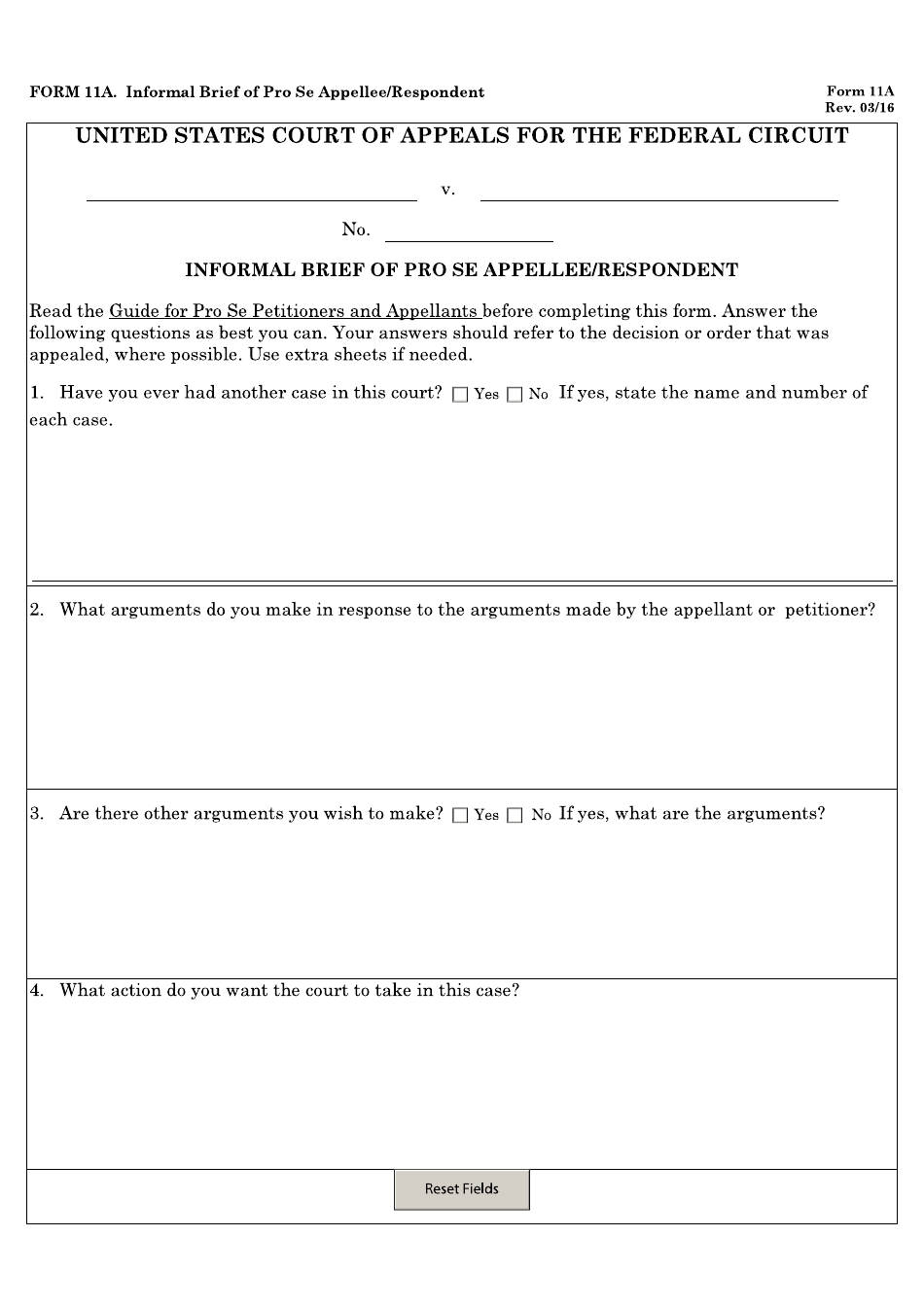 Form 11A Informal Brief of Prose Appellee / Respondent, Page 1