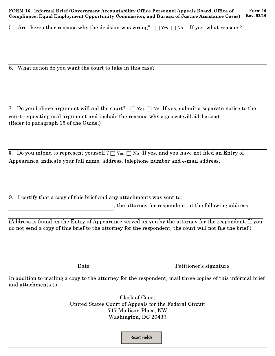 Form 16 Informal Brief (General Accounting Office Personnel Appeals Board, Office of Compliance, and Equal Employment Opportunity Commission Cases), Page 2