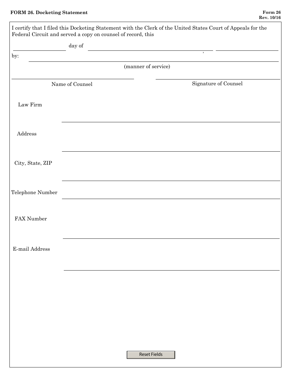 Form 26 Docketing Statement, Page 3