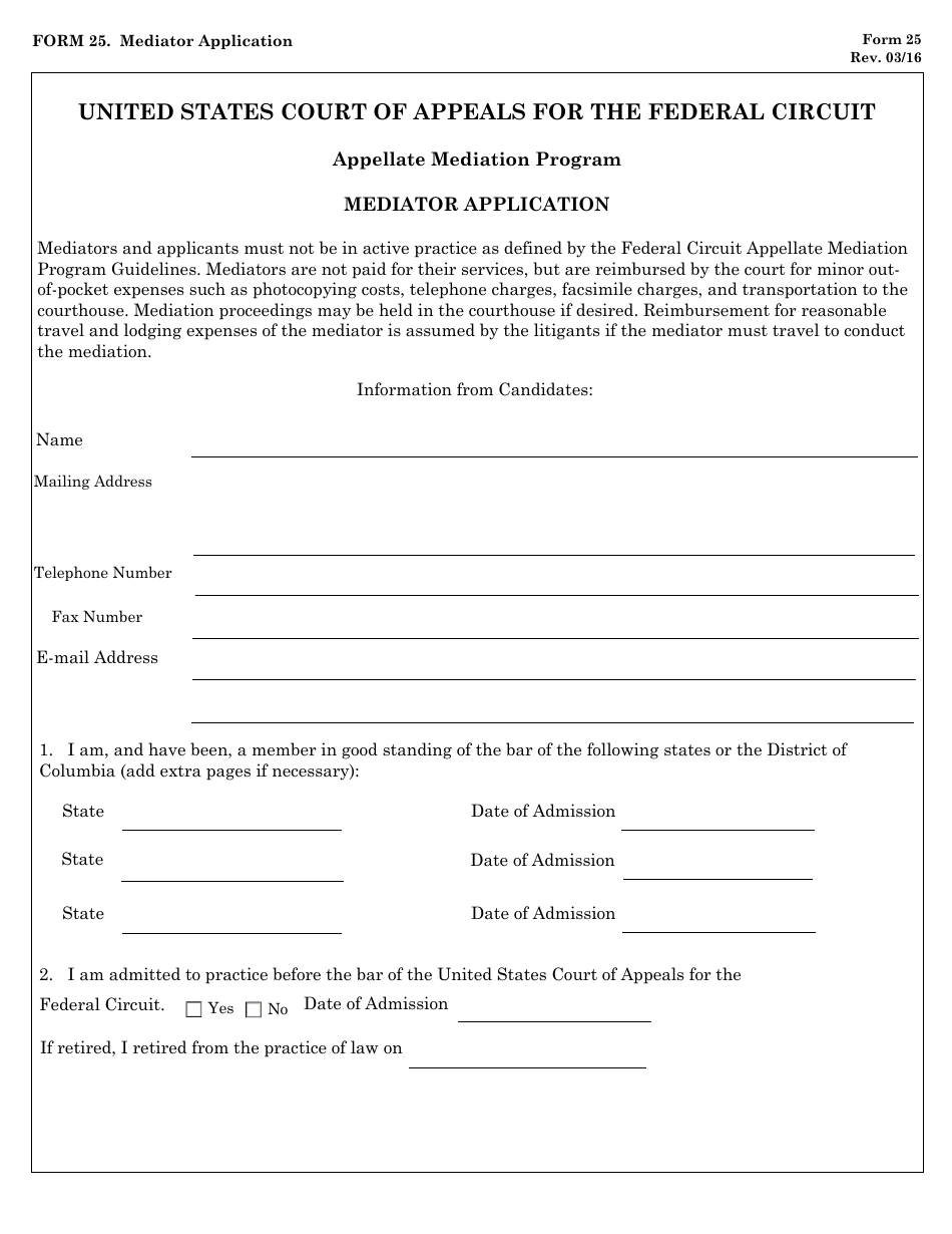 Form 25 Mediator Application, Page 1