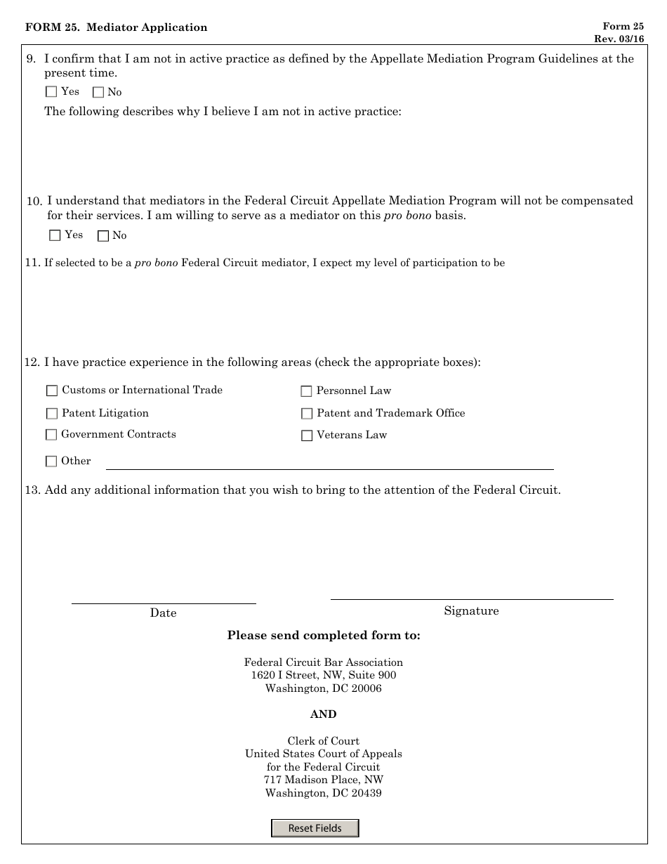 Form 25 Mediator Application, Page 3