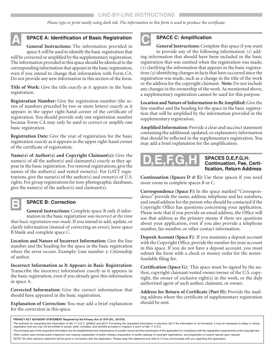 Form CA For Supplementary Registration, Page 3
