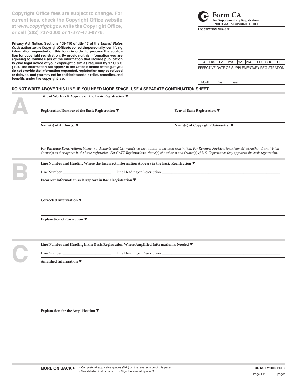 Form CA For Supplementary Registration, Page 4