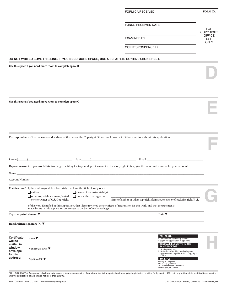 Form CA For Supplementary Registration, Page 5