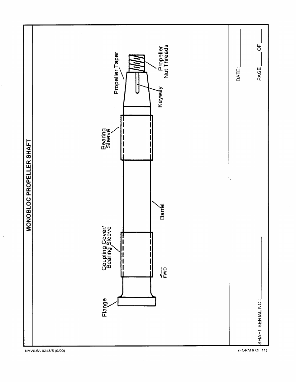 Form NAVSEA9243 / 5 Main Propulsion Shaft Visual Preservation Inspection Report, Page 9