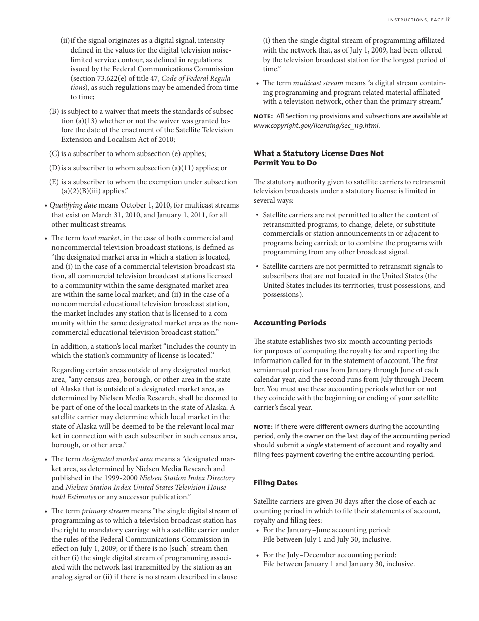 Form SC Statement of Account for Secondary Transmissions by Satellite Carriers of Distant Television Signals, Page 10
