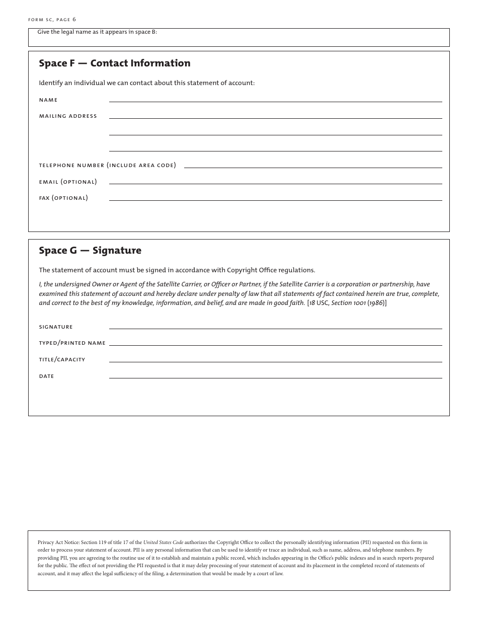 Form SC Statement of Account for Secondary Transmissions by Satellite Carriers of Distant Television Signals, Page 7