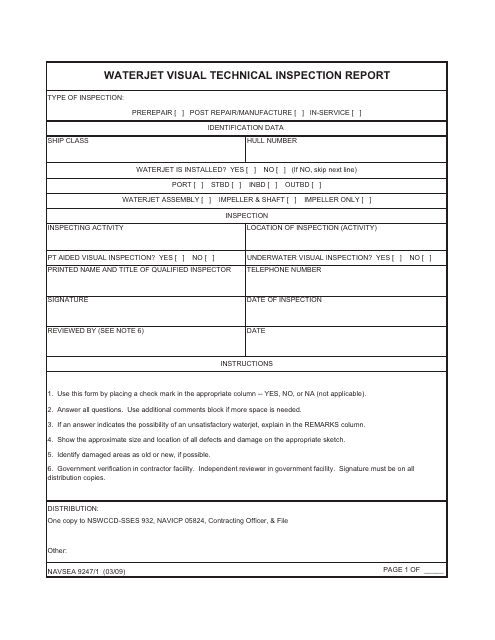 Form NAVSEA9247/1 Waterjet Visual Technical Inspection Report