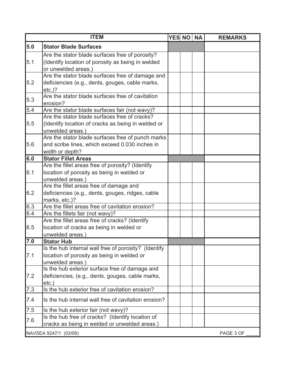 Form NAVSEA9247 / 1 Waterjet Visual Technical Inspection Report, Page 3