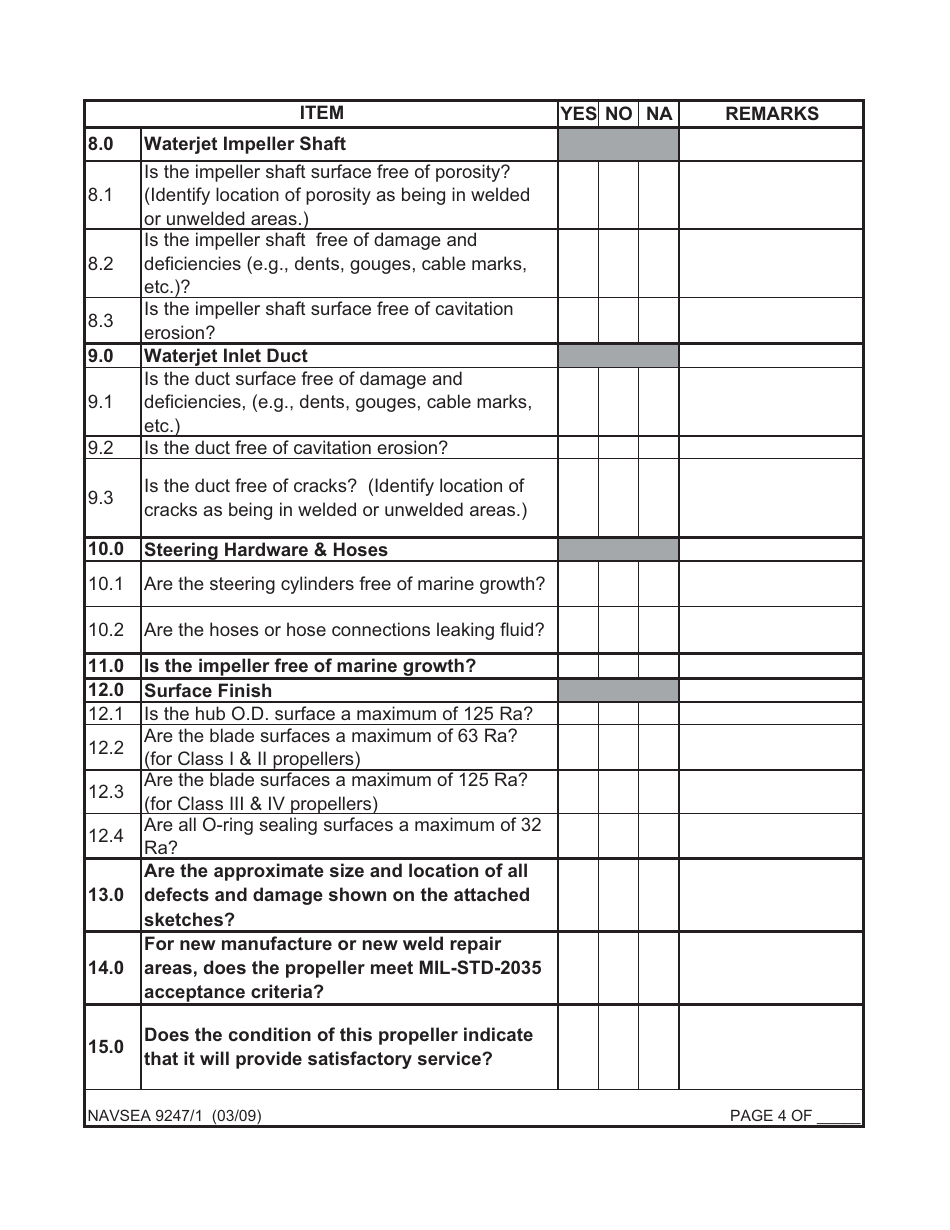 Form NAVSEA9247/1 Download Printable PDF or Fill Online Waterjet Visual ...