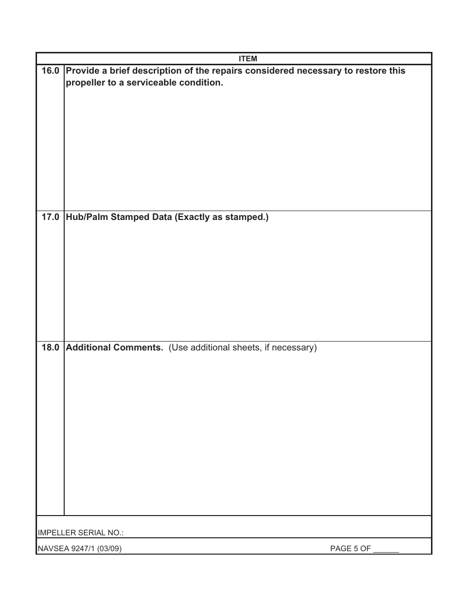 Form NAVSEA9247 / 1 Waterjet Visual Technical Inspection Report, Page 5