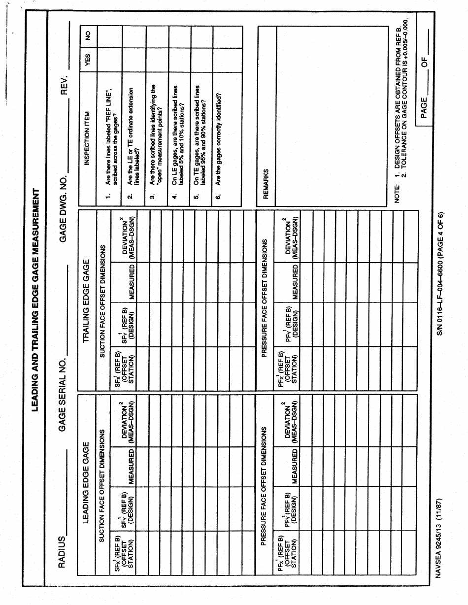 Form NAVSEA9245 / 13 Propeller Blade Gage Dimensional Inspection, Page 4