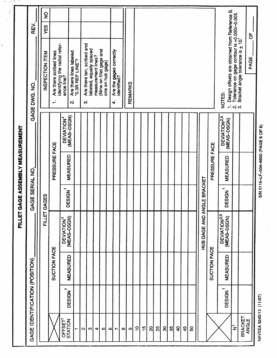 Form NAVSEA9245 / 13 Propeller Blade Gage Dimensional Inspection, Page 6
