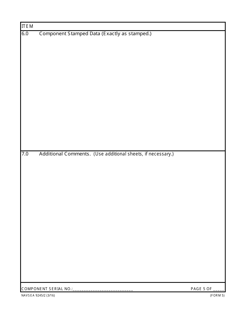 Form NAVSEA9245 / 2 Propeller and Propulsor Major Sub Assembly Visual Preservation Inspection Report, Page 5