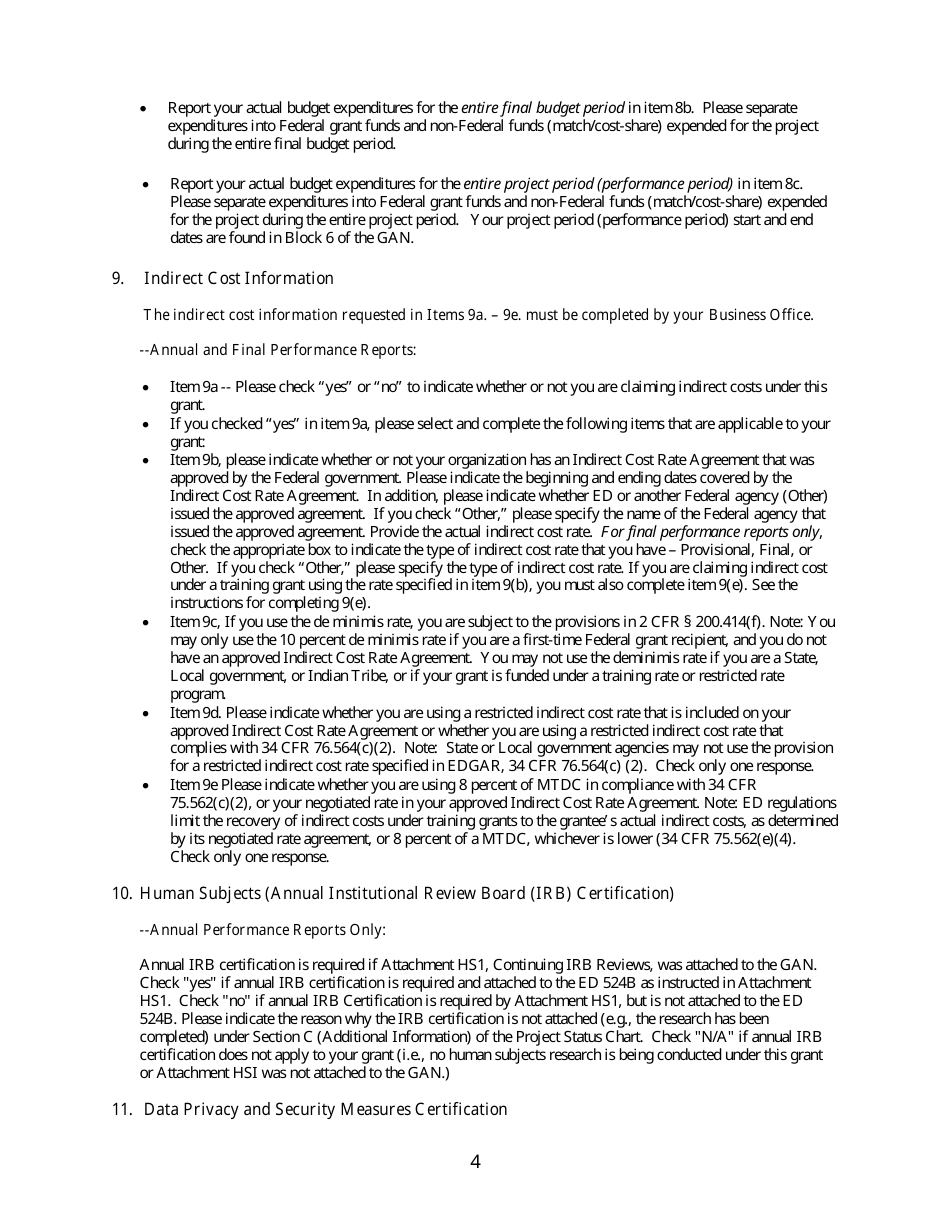 Instructions for Form ED524B Grant Performance Report, Page 4
